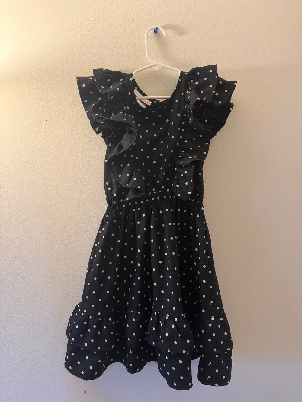 Bonnie Jean Black and White Polka Dot Ruffle Dress